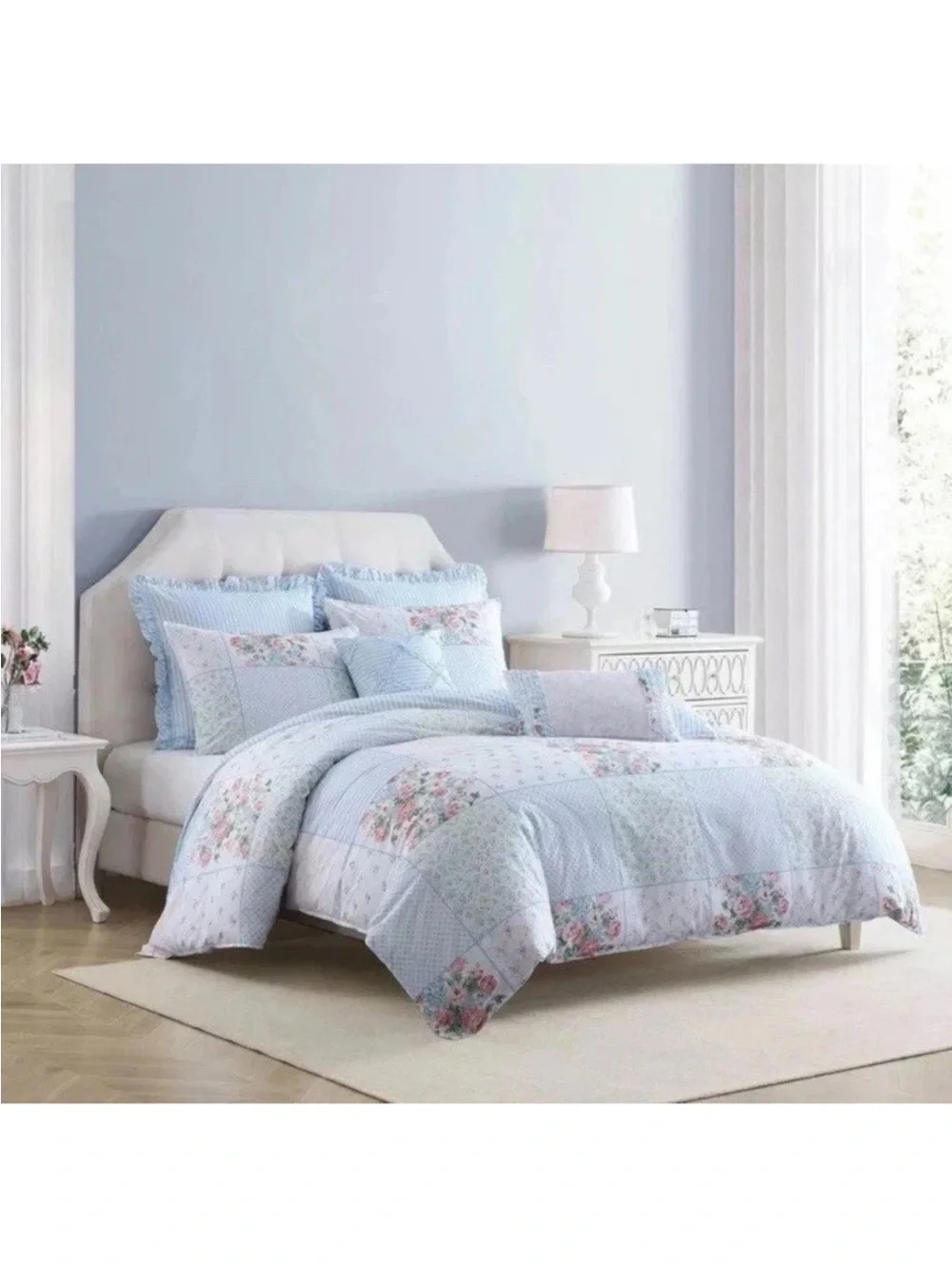 Laura Ashley Hope Patchwork Twin 5pc Pink Floral Reversible Comforter Set